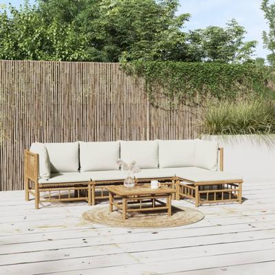 6-delige Loungeset met kussens bamboe crèmewit