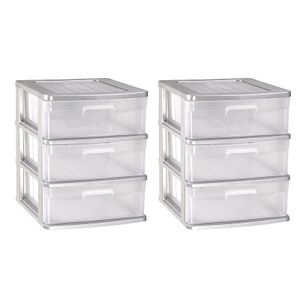 2x stuks ladeblok/bureau organizer met 3x lades grijs/transparant L40 x B39 x H39.5 cm