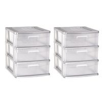 2x stuks ladeblok/bureau organizer met 3x lades grijs/transparant L40 x B39 x H39.5 cm