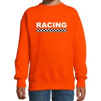 Racing coureur supporter / finish vlag sweater oranje voor kinderen - thumbnail