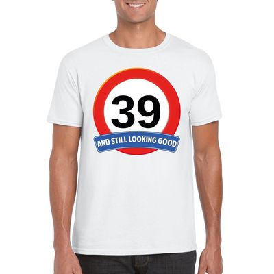 Verkeersbord 39 jaar t-shirt wit heren Verkeersbord 39 jaar t-shirt wit heren
