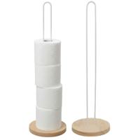 Gerimport toiletrol houder - 2x - metaal / hout - wit - 60 cm - wc rolhouder - reserverolhouder