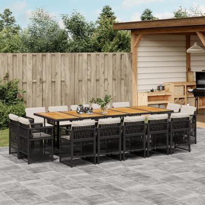 15-delige Tuinset met kussens poly rattan zwart