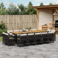 15-delige Tuinset met kussens poly rattan zwart