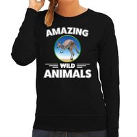 Sweater kangoeroes amazing wild animals / dieren trui zwart voor dames - thumbnail