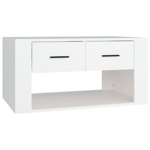 The Living Store Salontafel - 80 x 50 x 40 cm - Wit - Bewerkt hout