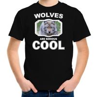Dieren wolf t-shirt zwart kinderen - wolves are cool shirt jongens en meisjes
