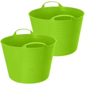 Flexibele emmer - 2x - groen - 27 liter - kunststof - 40 x 35 cm