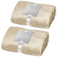 Fleece dekens/plaids 2 stuks beige 240 grams polyester 120 x 150 cm