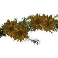 4x stuks glitter decoratie bloemen op clip goud 9.5 cm - thumbnail