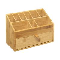 Ladeblokje/bureau organizer 1x lades en vakjes - bamboe hout - L26 x B12 x H18 cm - pennenbak   -