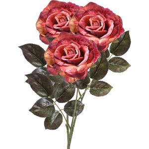 Kunstbloem roos Pascal - 3x - roze/oranje - 65 cm - decoratie bloemen