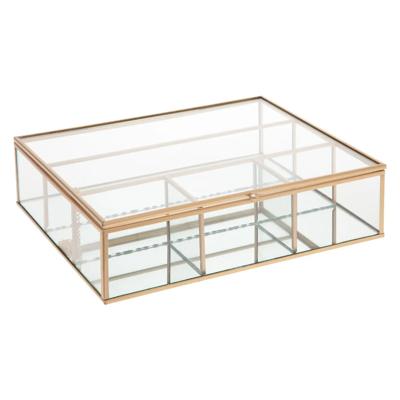 Sieradenkistje Glassic - 27 x 22 x 7 cm - transparant/goud - Juwelenkistje met deksel - vakjes