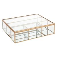 Sieradenkistje Glassic - 27 x 22 x 7 cm - transparant/goud - Juwelenkistje met deksel - vakjes
