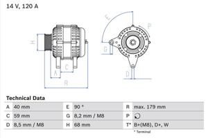 Dynamo / Alternator BOSCH, Spanning (Volt)14V, u.a. für VW