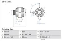 Dynamo / Alternator BOSCH, Spanning (Volt)14V, u.a. für VW - thumbnail