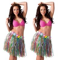 Hawaii verkleed rokje - 4x - voor volwassenen - mix kleuren - 45 cm - rieten hoela rokje - tropisch