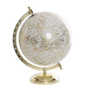 Decoratie wereldbol/globe goud/wit op metalen voet 28 x 20 cm