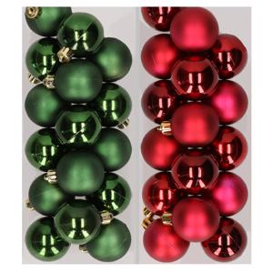 32x stuks kunststof kerstballen mix van donkergroen en donkerrood 4 cm - Kerstbal