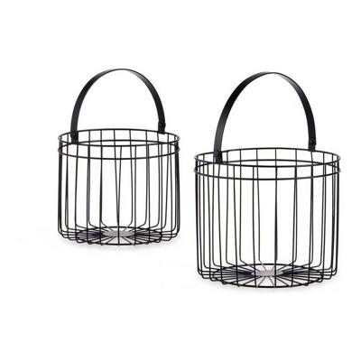 Mand Zwart Metaal 25 x 35 x 25 cm Cilindrisch (2 pcs)