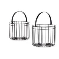 Mand Zwart Metaal 25 x 35 x 25 cm Cilindrisch (2 pcs)