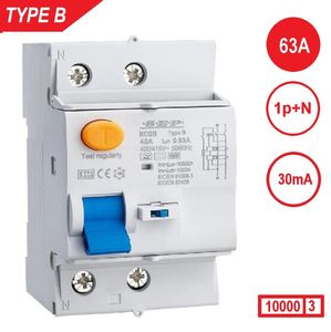 SEP RCDB Aardlekschakelaar 1p+N, 63A, 30mA, Type B, 10kA (54mm) 230V 1 fase