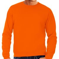 Oranje sweater / sweatshirt trui grote maat met ronde hals voor heren - thumbnail