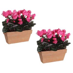 2x stuks cyclaam balkon kunstplanten roze in keramieken pot L29 x B13 x H33 cm