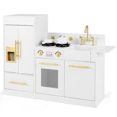 Kinder Speelkeuken-set met Gootsteen & Ijsmaker & Gootsteen Houten Speelgoed-Keuken set Wit