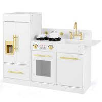 Kinder Speelkeuken-set met Gootsteen & Ijsmaker & Gootsteen Houten Speelgoed-Keuken set Wit