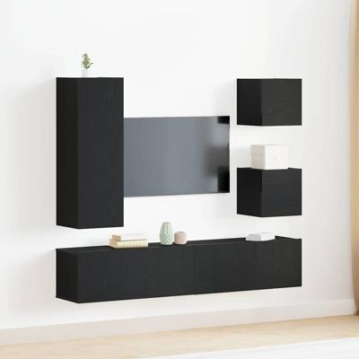 TV-kast Set 6 pcs Zwart eiken 160 x 30 x 30.5 cm Bewerkt hout