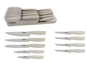 Michelino Messenset met messenblok - inclusief 9 messen - Beige