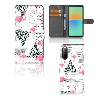 Sony Xperia 10 IV | Telefoonhoesje | Met pasjeshouder | Flamingo Triangle