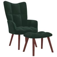 vidaXL Relaxstoel met voetenbank fluweel donkergroen - thumbnail