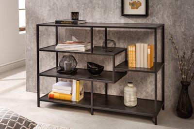 industrieele boekenkast SLIM LINE 114cm zwart essen vijf planken - 42019