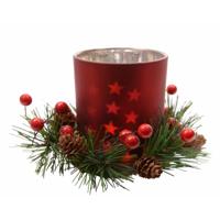 Kerst theelichthouder - rood - 8 cm - glas/kunststof - waxinelichthouder - kaarsenhouder