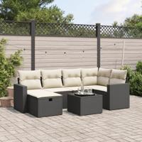 7-delige Loungeset met kussens poly rattan zwart