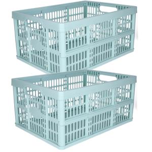 Opvouwbare krat - 2x - mintgroen - 48 x 35 x 24 cm - boodschappen - 32 liter - kunststof