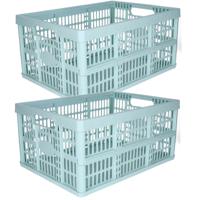 Opvouwbare krat - 2x - mintgroen - 48 x 35 x 24 cm - boodschappen - 32 liter - kunststof