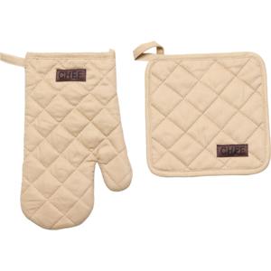 Luance Ovenwant set met pannenlap - beige - katoen - 18 x 28 cm - chef - keukenbenodigdheden
