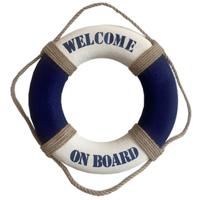 Gerkimex Reddingsboei - Welcome on board - 50 cm - blauw/wit - kunststof - maritiem thema decoratie
