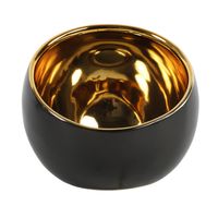 Luxe theelichthouder/kaarsenhouder - zwart/goud - keramiek - D15 x H13.5 cm