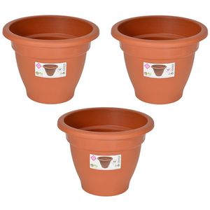 Set van 5x stuks terra cotta kleur ronde plantenpot/bloempot kunststof diameter 22 cm