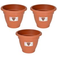 Set van 5x stuks terra cotta kleur ronde plantenpot/bloempot kunststof diameter 22 cm - thumbnail