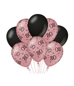 Ballonnen 80 Jaar Roze/Zwart (8st)