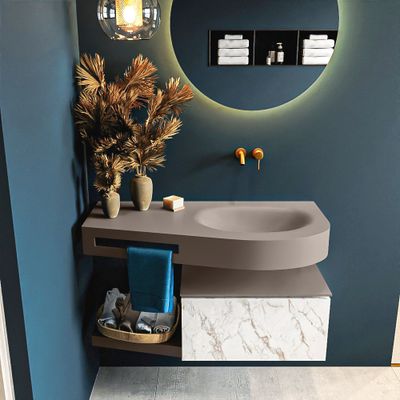 MONDIAZ RIVA 100cm badmeubel onderkast / planchet kleur carrara met 1 lade. Wastafel DULCET rechts 0 kraangaten kleur Smoke. MONDIAZ RIVA 100cm badmeubel onderkast / planchet kleur carrara met 1 lade. Wastafel DULCET rechts 0 kraangaten kleur Smoke.