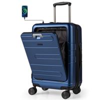 Uitbreidbare Reiskoffer Lichte PC-Hardshellkoffer 20 Inch Vliegtuiggeschikt Rolkoffer Marineblauw