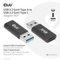 CLUB3D CAC-1525 tussenstuk voor kabels USB A USB TYPE C Zwart - thumbnail