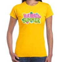 Hawaii summer t-shirt geel voor dames - thumbnail