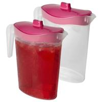 Waterkan/sapkan met afsluitbare deksel in roze - 2x - 1,5 liter - kunststof - 9 x 21 cm